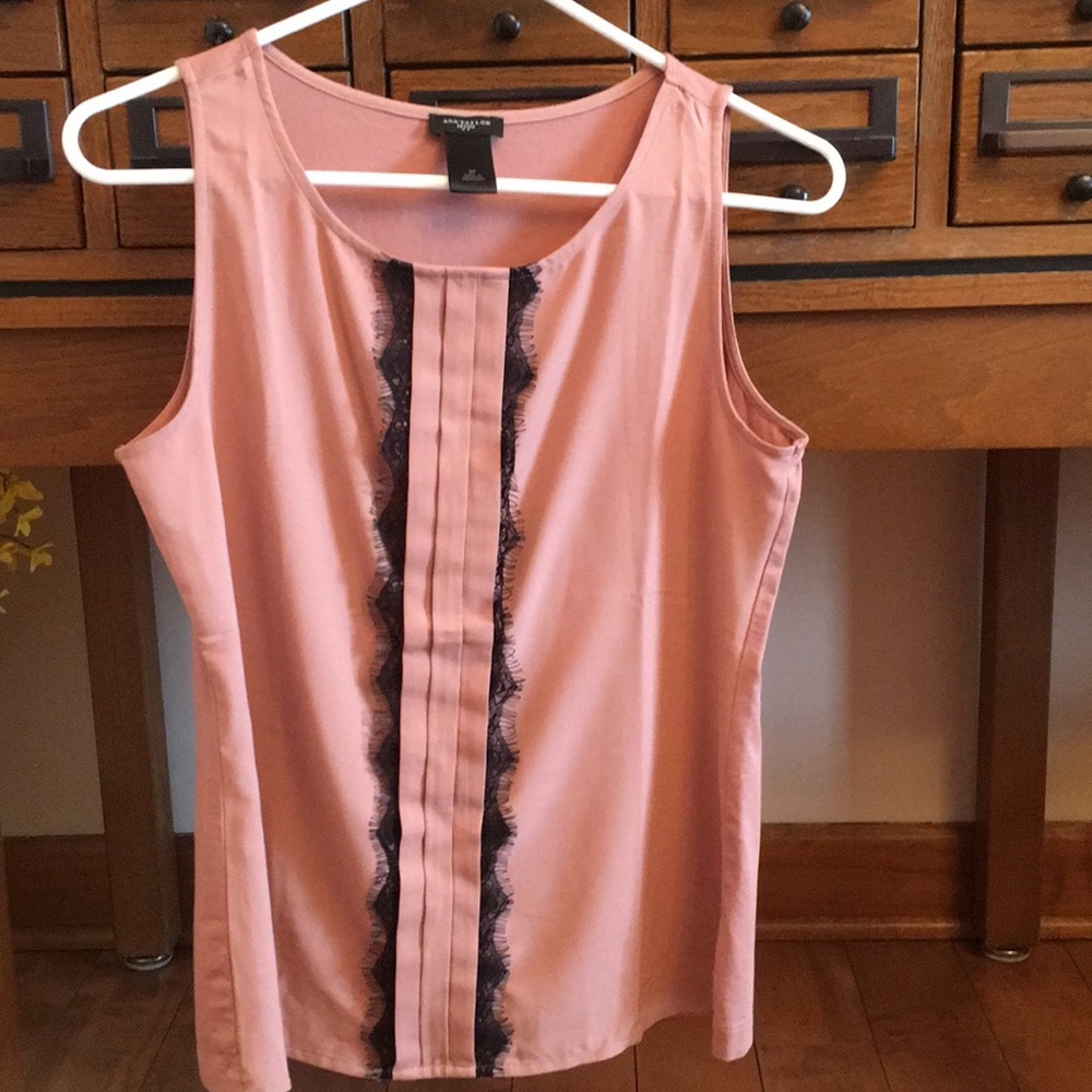 Ann Taylor camisole work shirt pink w/ black lace